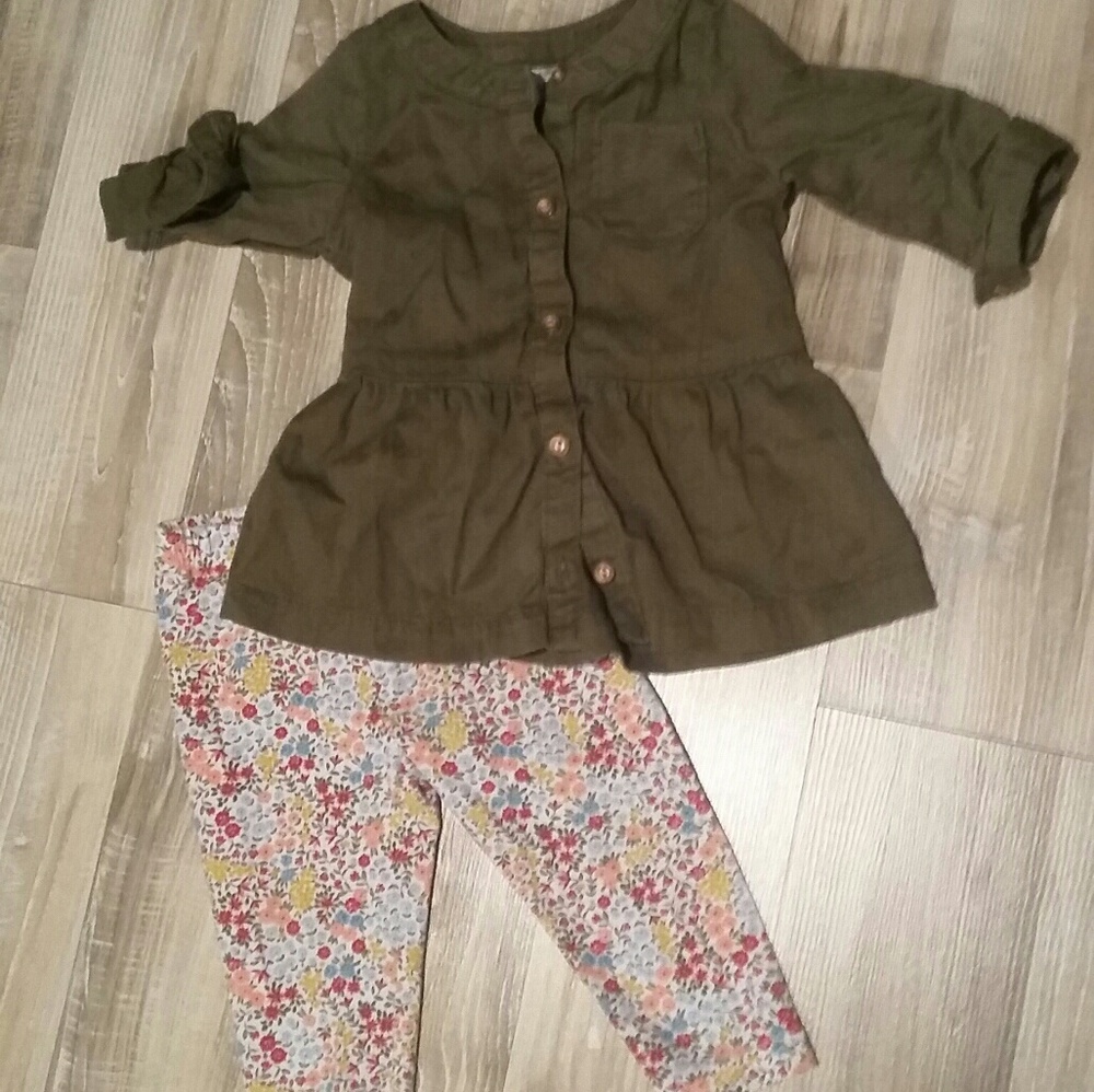 Carters olive/army green blouse with floral pants